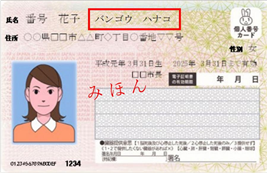 氏名の振り仮名(表面)